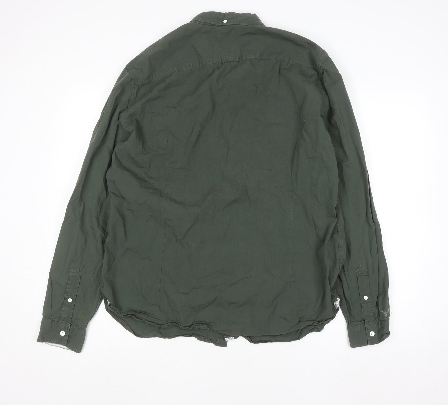 River Island Men's Green Cotton Long Sleeve Button-Up Shirt XL