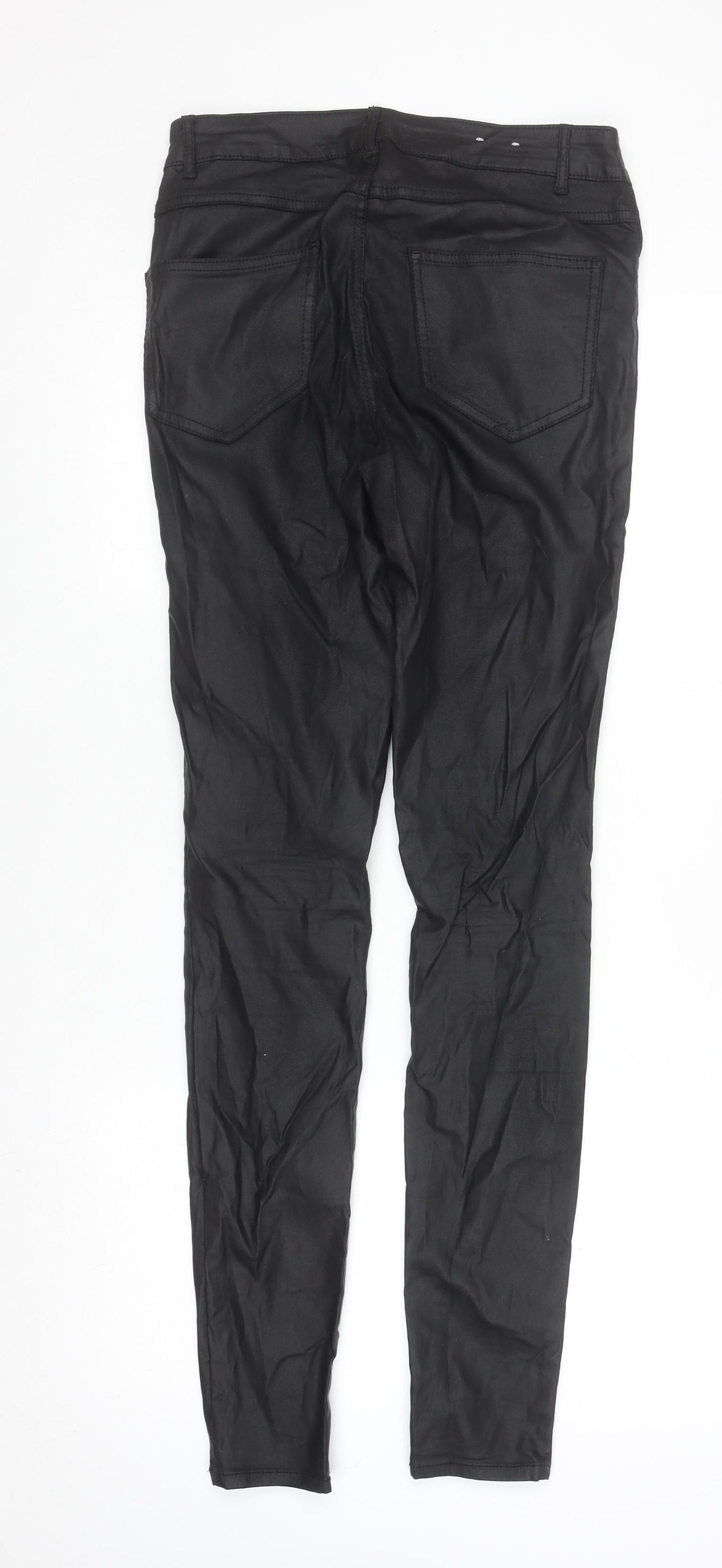 Vila Women’s Black Coated Jegging Trousers Size M Slim Fit