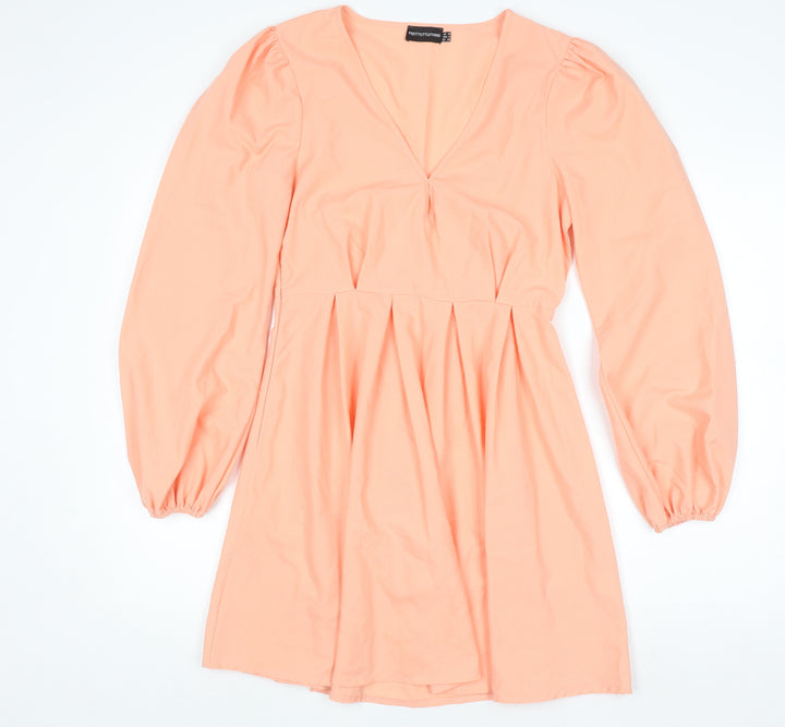 PrettyLittleThing Women’s Orange V-Neck A-Line Dress Size 10