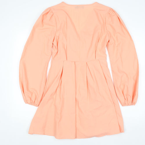 PrettyLittleThing Women’s Orange V-Neck A-Line Dress Size 10