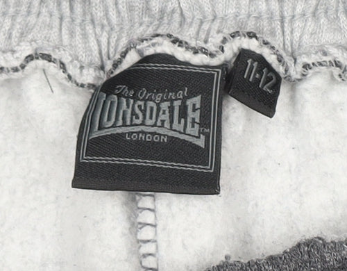 Lonsdale Boys Grey Track Pants 11-12 Years Fleece Regular Fit Joggers