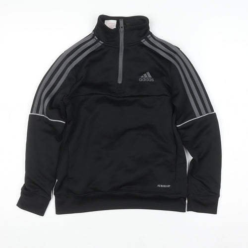 Adidas Boys Black 9-10 Years 1/4 Zip Pullover Sweatshirt