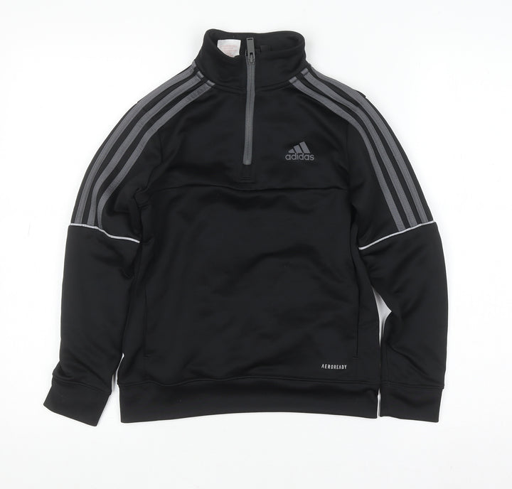 Adidas Boys Black 9-10 Years 1/4 Zip Pullover Sweatshirt