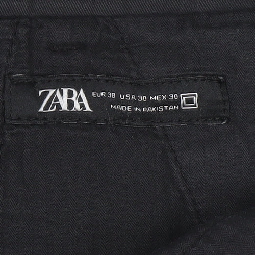 Zara Men Black Chino Trousers Size 30 Slim Fit Cotton Blend