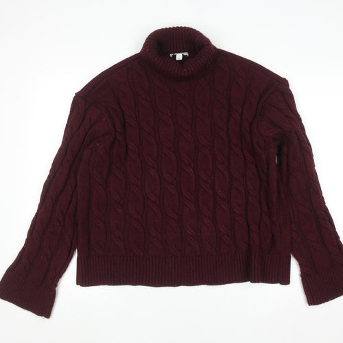 Marks and Spencer Women’s Red Cable-Knit Roll Neck Jumper Size L