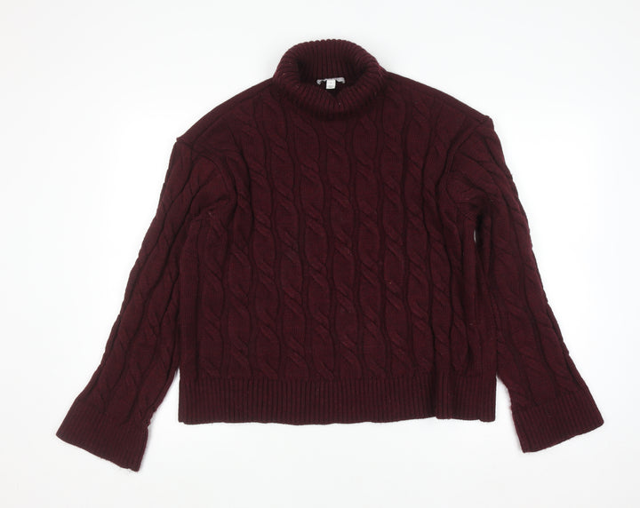 Marks and Spencer Women’s Red Cable-Knit Roll Neck Jumper Size L