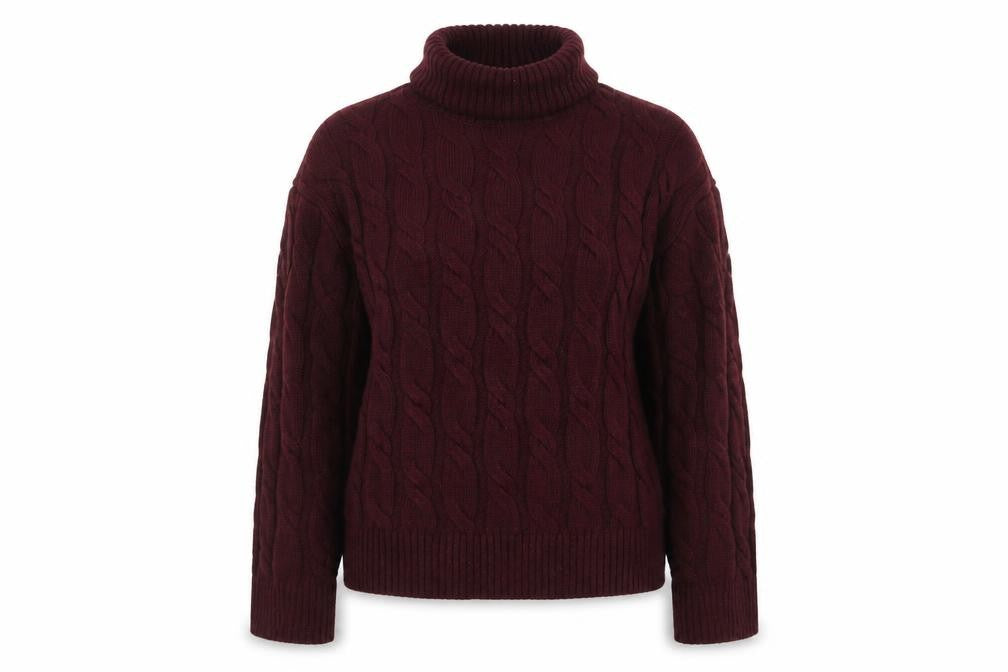 Marks and Spencer Women’s Red Cable-Knit Roll Neck Jumper Size L