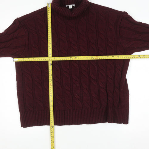 Marks and Spencer Women’s Red Cable-Knit Roll Neck Jumper Size L