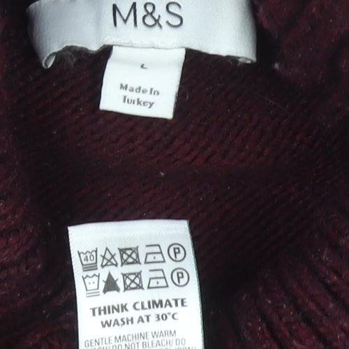 Marks and Spencer Women’s Red Cable-Knit Roll Neck Jumper Size L
