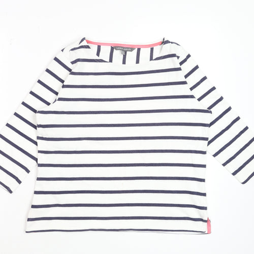 Laura Ashley Womens White Navy Striped 3/4 Sleeve Cotton Top UK 12