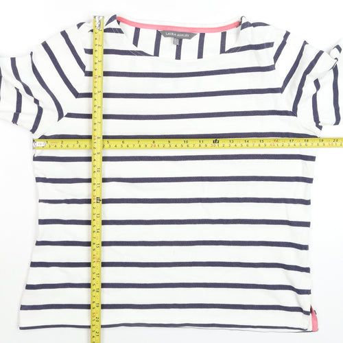 Laura Ashley Womens White Navy Striped 3/4 Sleeve Cotton Top UK 12