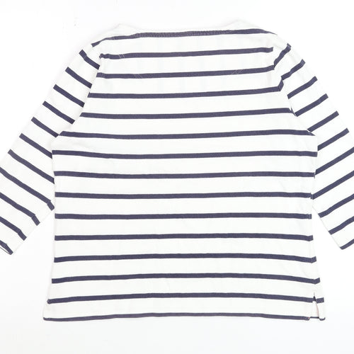 Laura Ashley Womens White Navy Striped 3/4 Sleeve Cotton Top UK 12