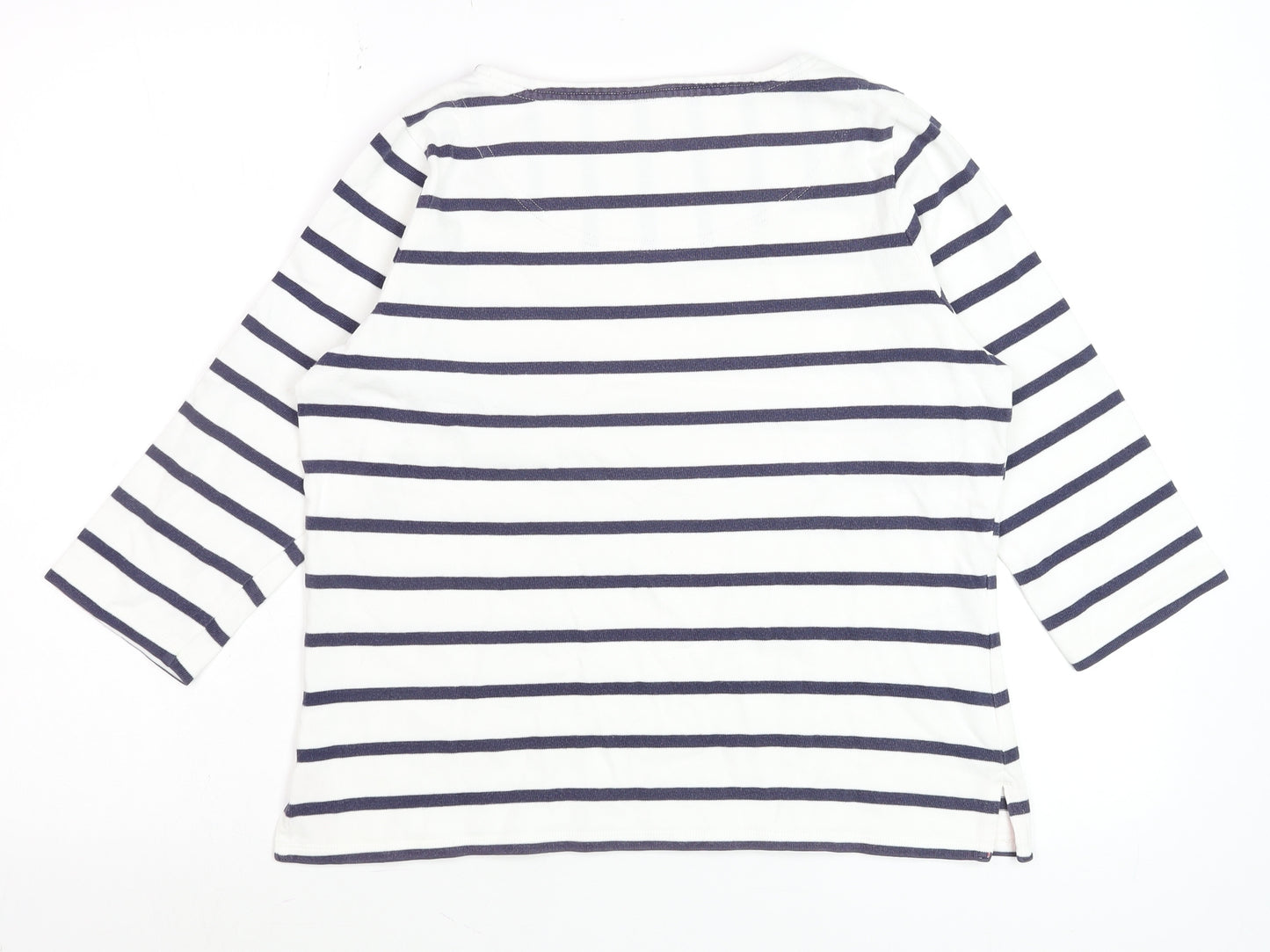 Laura Ashley Womens White Navy Striped 3/4 Sleeve Cotton Top UK 12