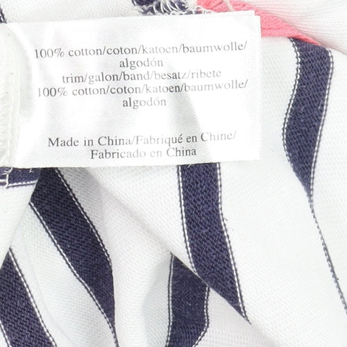 Laura Ashley Womens White Navy Striped 3/4 Sleeve Cotton Top UK 12