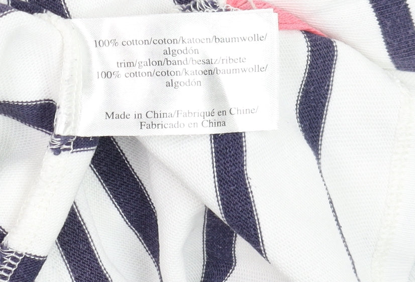 Laura Ashley Womens White Navy Striped 3/4 Sleeve Cotton Top UK 12