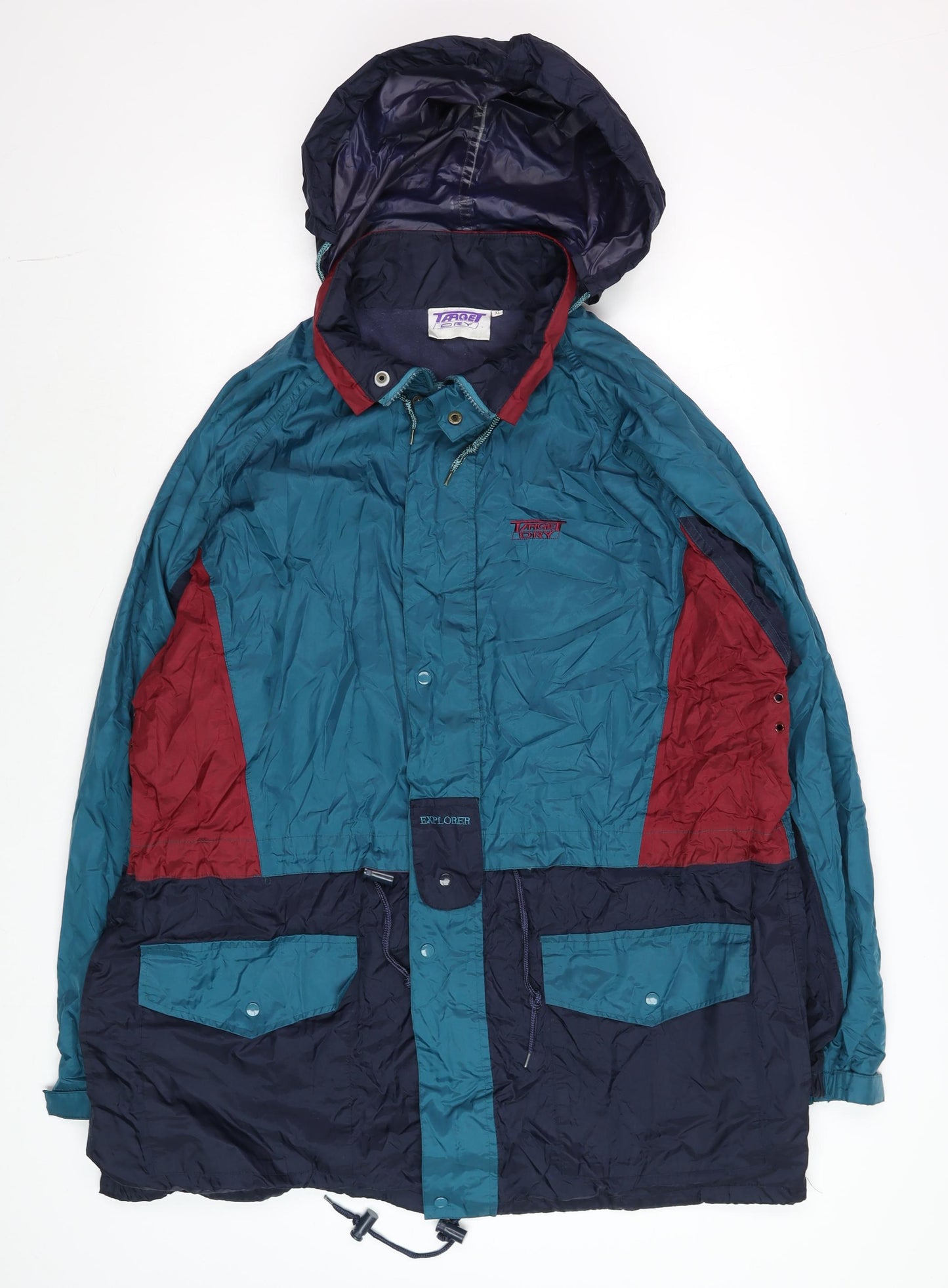 Target Dry Men’s Blue Red Waterproof Hooded Rain Coat XL Vintage Outdoor Jacket