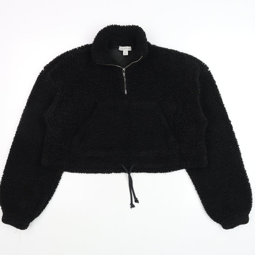 Topshop Women's Black Fleece 1/2 Zip Pullover Hoodie UK 6