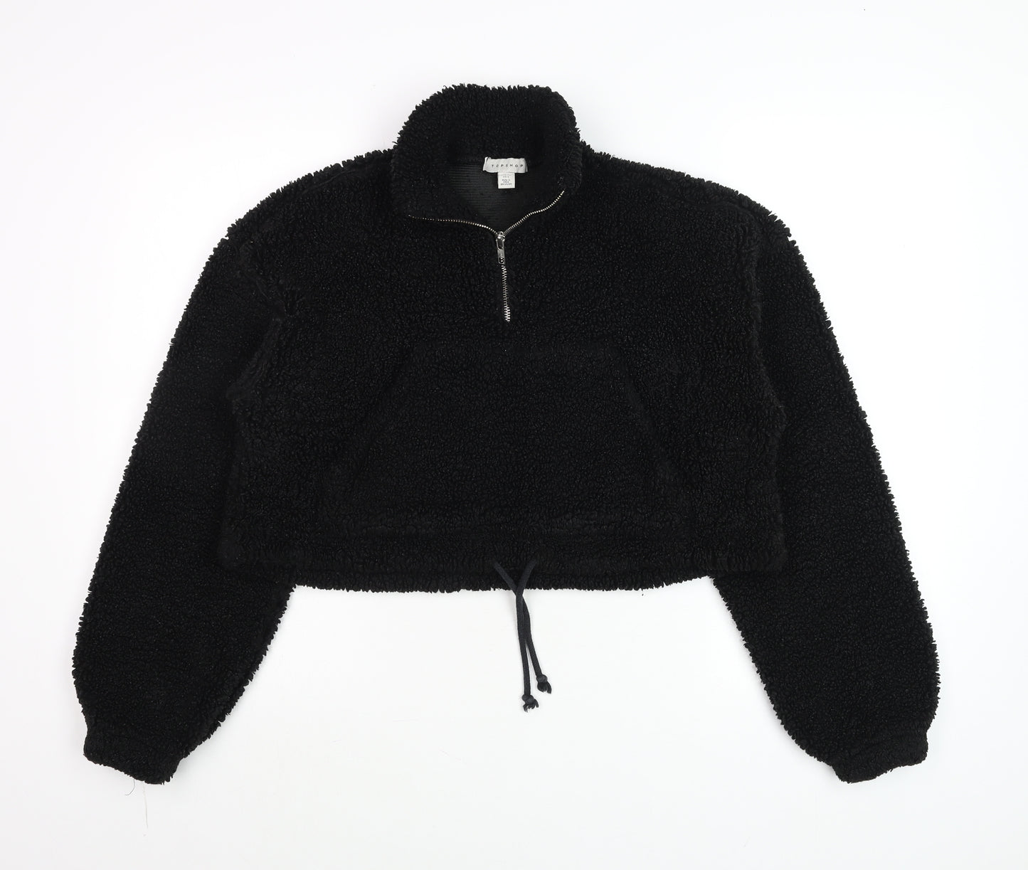 Topshop Women's Black Fleece 1/2 Zip Pullover Hoodie UK 6