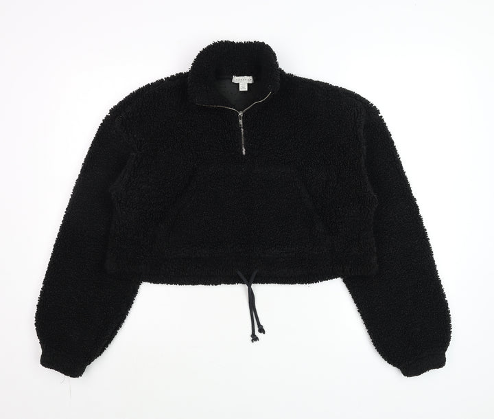 Topshop Women's Black Fleece 1/2 Zip Pullover Hoodie UK 6