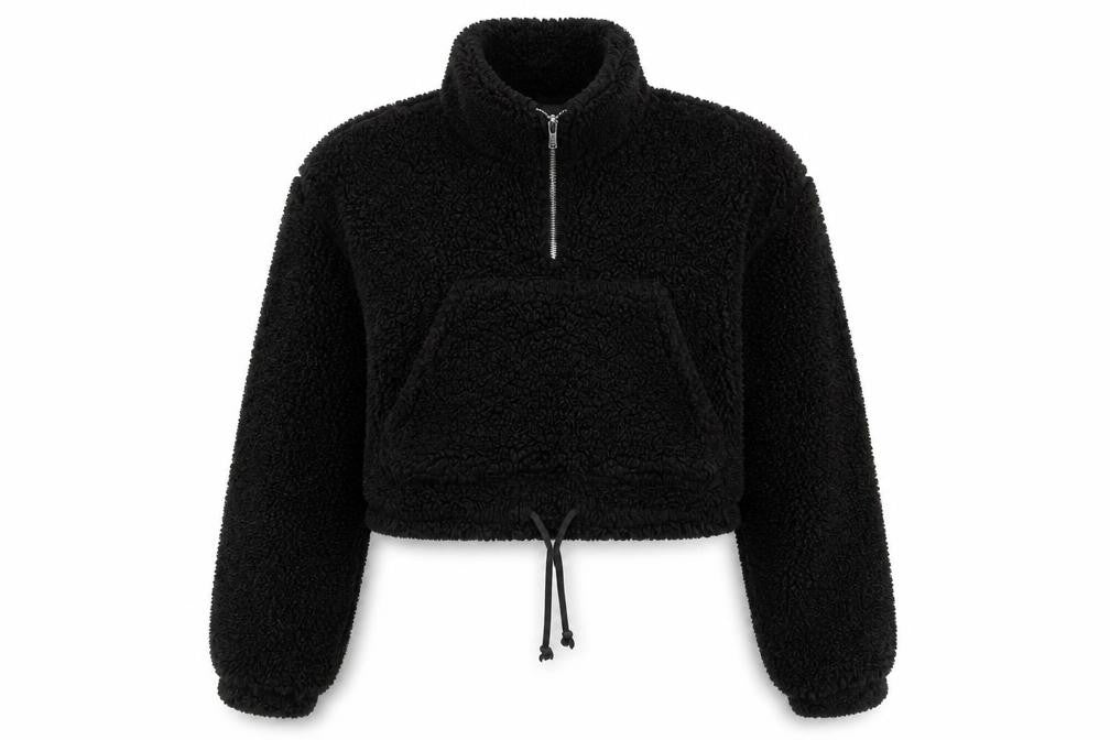 Topshop Women's Black Fleece 1/2 Zip Pullover Hoodie UK 6