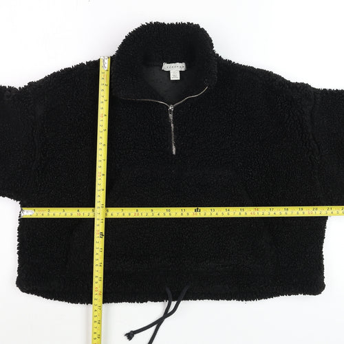 Topshop Women's Black Fleece 1/2 Zip Pullover Hoodie UK 6