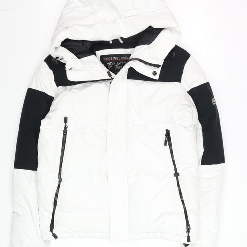 Kings Will Dream Men's White Hooded Puffer Jacket Size S Winter Warm Coat