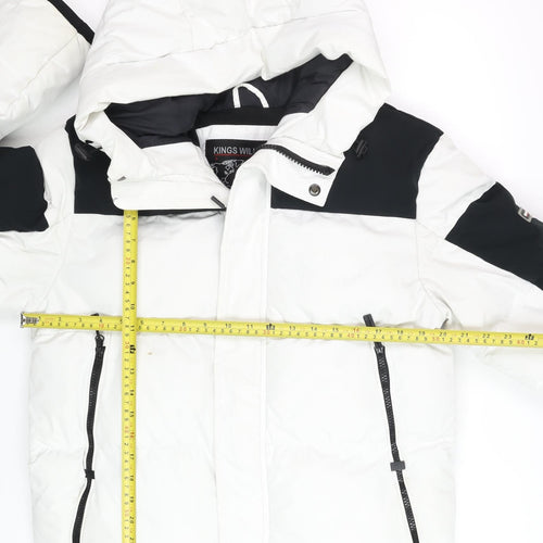 Kings Will Dream Men's White Hooded Puffer Jacket Size S Winter Warm Coat