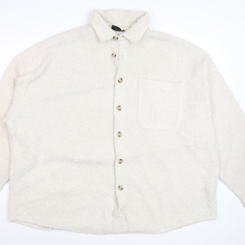 ASOS DESIGN Men’s Ivory Fleece Button Jacket XL Relaxed Fit