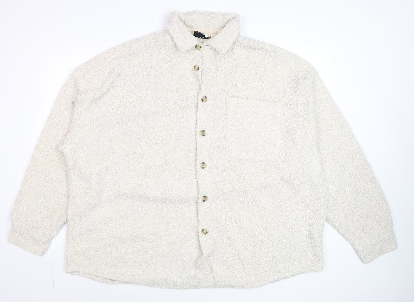 ASOS DESIGN Men’s Ivory Fleece Button Jacket XL Relaxed Fit