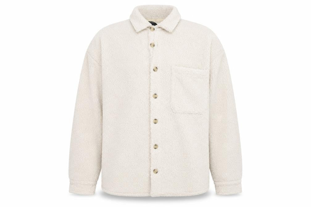 Front view of ASOS DESIGN Men’s Ivory Fleece Button Jacket XL Relaxed Fit