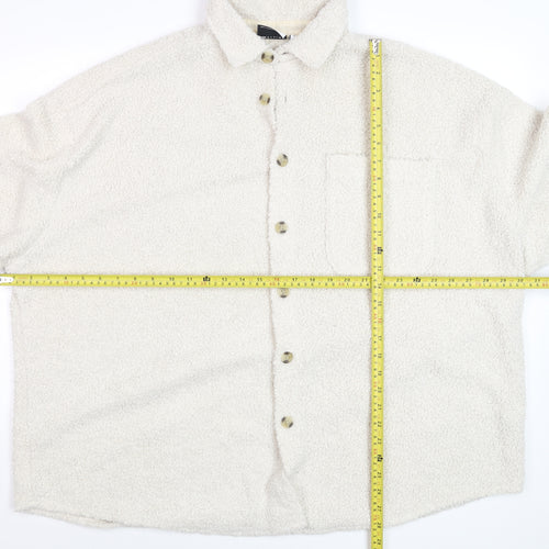 ASOS DESIGN Men’s Ivory Fleece Button Jacket XL Relaxed Fit