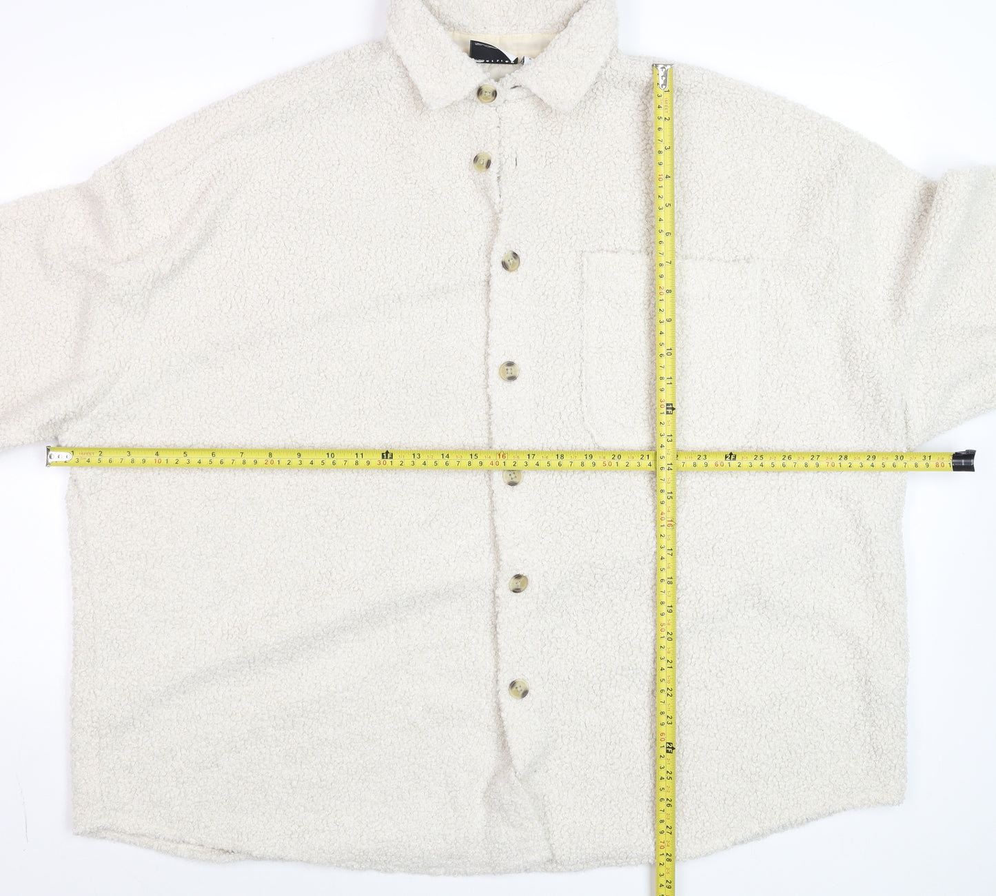 ASOS DESIGN Men’s Ivory Fleece Button Jacket XL Relaxed Fit