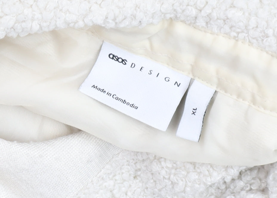 ASOS DESIGN Men’s Ivory Fleece Button Jacket XL Relaxed Fit