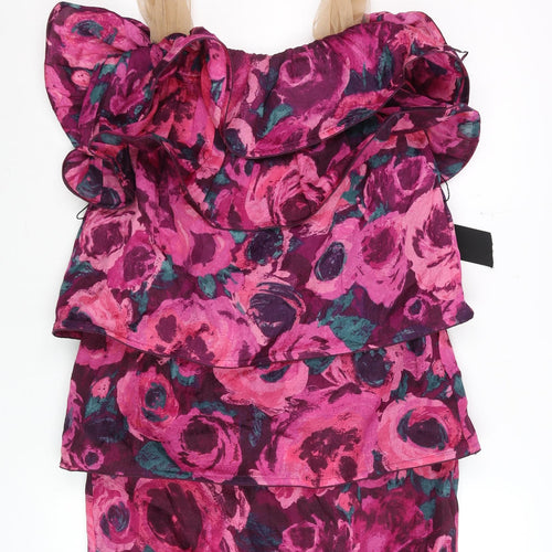 H&M Women Multicoloured Size 8 Silk Floral Ruffle Bodycon Dress