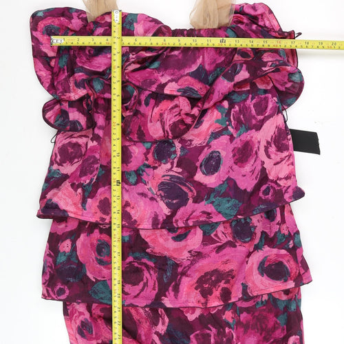 H&M Women Multicoloured Size 8 Silk Floral Ruffle Bodycon Dress