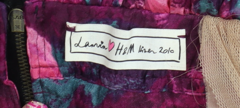 H&M Women Multicoloured Size 8 Silk Floral Ruffle Bodycon Dress