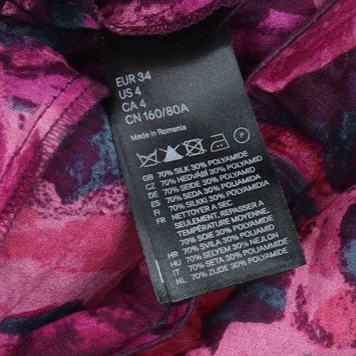 H&M Women Multicoloured Size 8 Silk Floral Ruffle Bodycon Dress