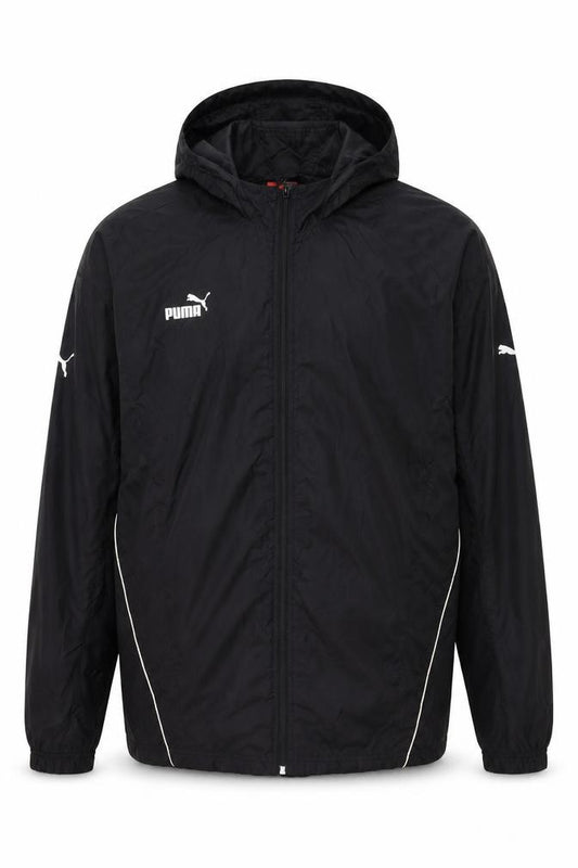 Front view of Puma Men's Black XL Windbreaker Hooded Lightweight Sports Jacket