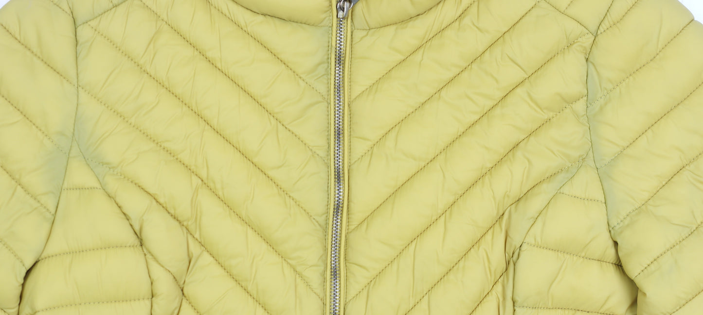 Joules Women Yellow Puffer Jacket Size 14 Quilted Lightweight Coat