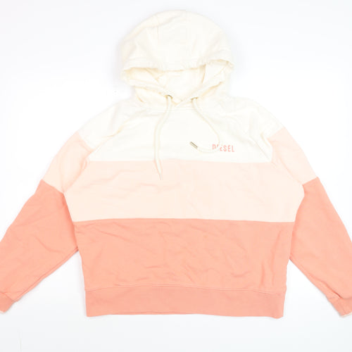 Diesel Womens Peach Colourblock Hoodie Size L Cotton Pullover