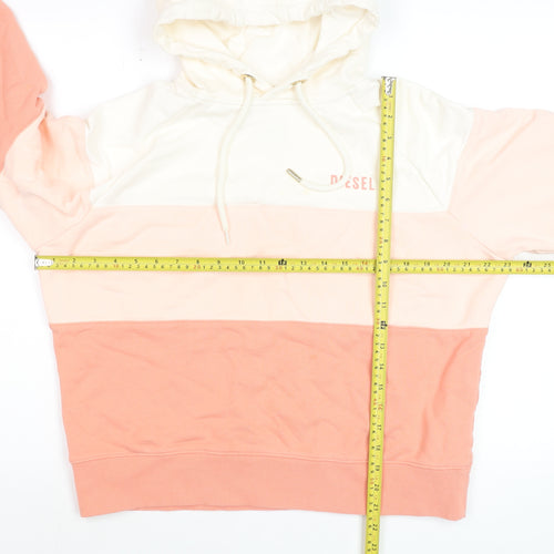 Diesel Womens Peach Colourblock Hoodie Size L Cotton Pullover