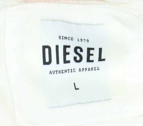 Diesel Womens Peach Colourblock Hoodie Size L Cotton Pullover