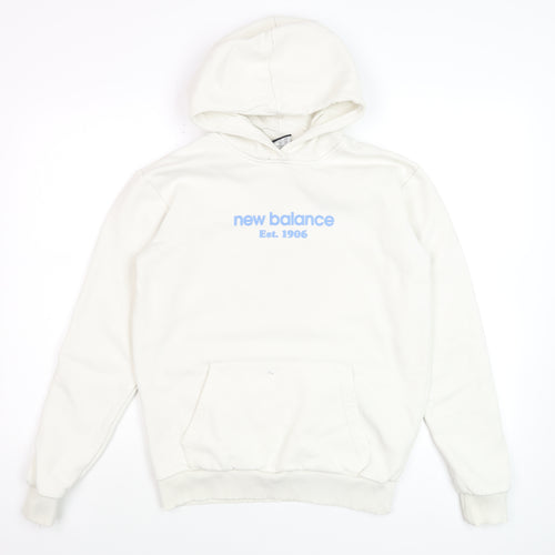 New Balance Men's White Pullover Hoodie XS Fleece Graphic Logo