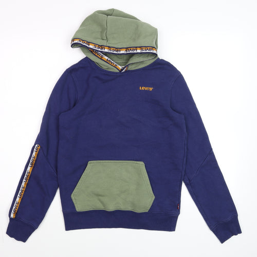 Levi's Boys Blue & Green Pullover Hoodie 14 Years Cotton Blend Logo Detail