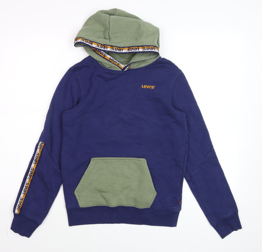 Levi's Boys Blue & Green Pullover Hoodie 14 Years Cotton Blend Logo Detail