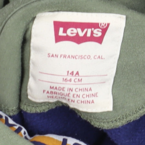 Levi's Boys Blue & Green Pullover Hoodie 14 Years Cotton Blend Logo Detail