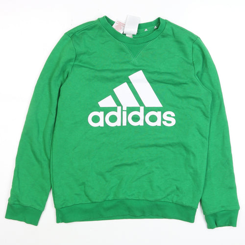 Adidas Boys Green Crew Neck Pullover Sweatshirt 11-12 Years