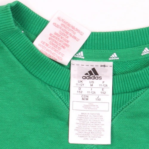Adidas Boys Green Crew Neck Pullover Sweatshirt 11-12 Years