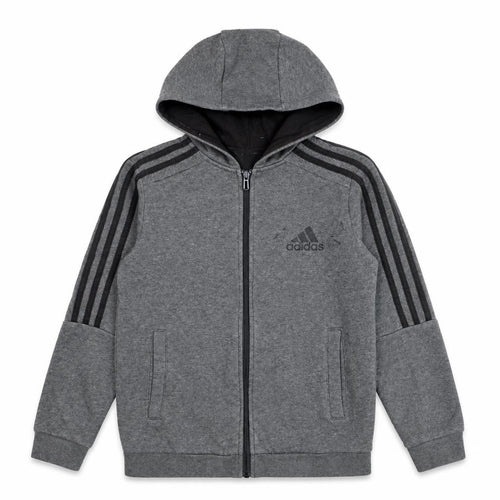 Adidas Boys Grey Full Zip Hoodie 11-12 Years Sporty Cotton Blend