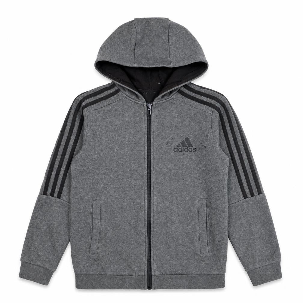 Adidas Boys Grey Full Zip Hoodie 11-12 Years Sporty Cotton Blend